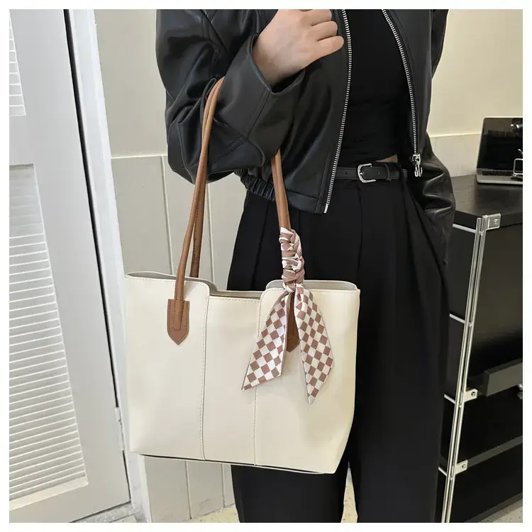 Large Capacity Women's Tan Silk Scarf Tote Bag — feature 13