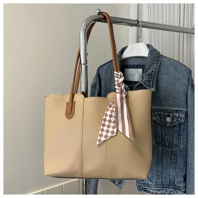 Large Capacity Women's Tan Silk Scarf Tote Bag — feature 17