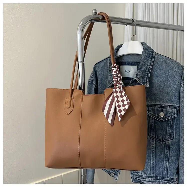 Large Capacity Women's Tan Silk Scarf Tote Bag — feature 20