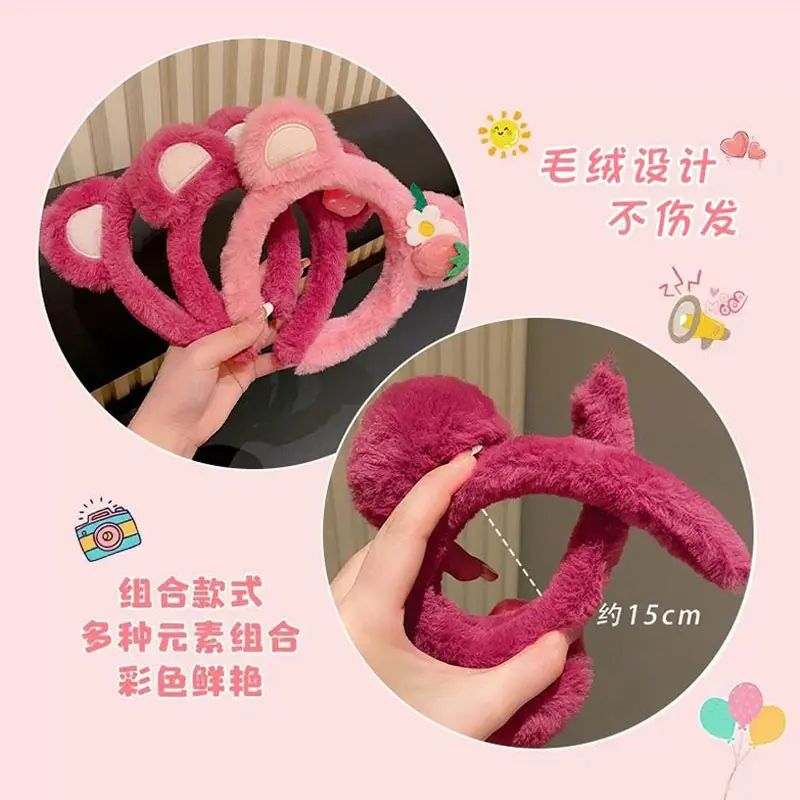 Plush Strawberry Bear Headband for Face Washing Winter - Image 16