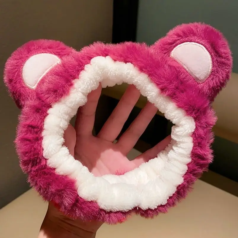 Plush Strawberry Bear Headband for Face Washing Winter - Image 3
