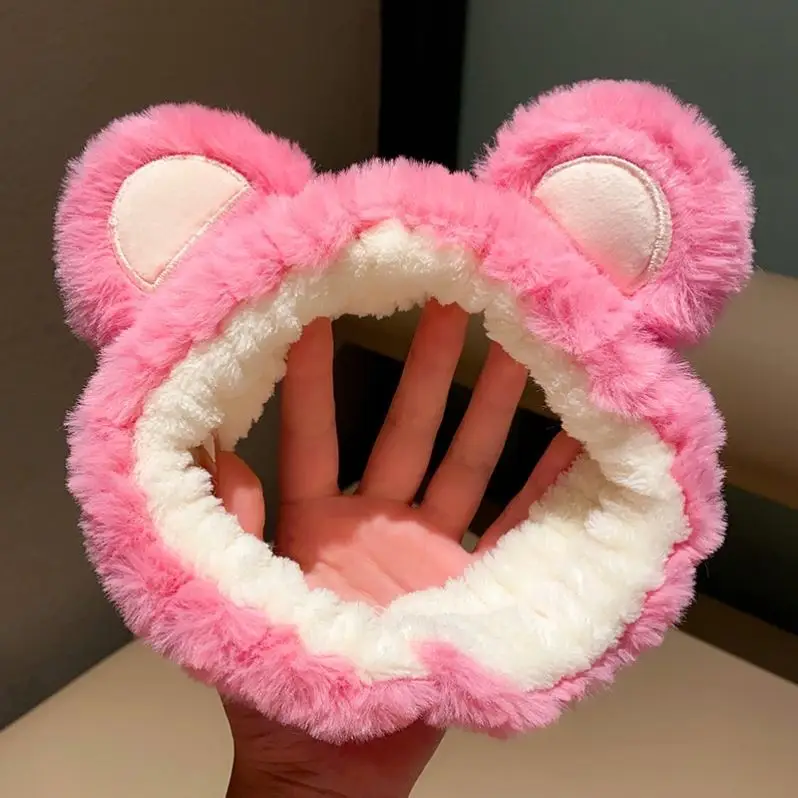 Plush Strawberry Bear Headband for Face Washing Winter - Image 4
