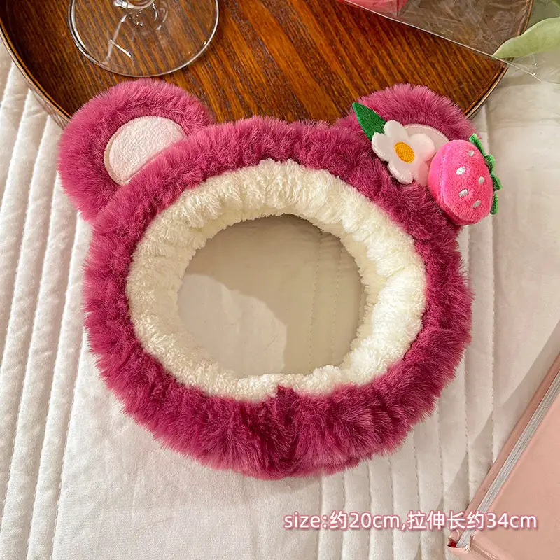 Plush Strawberry Bear Headband for Face Washing Winter - Image 6