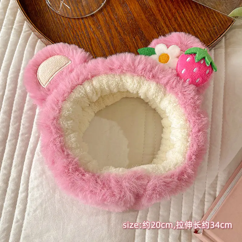 Plush Strawberry Bear Headband for Face Washing Winter - Image 7