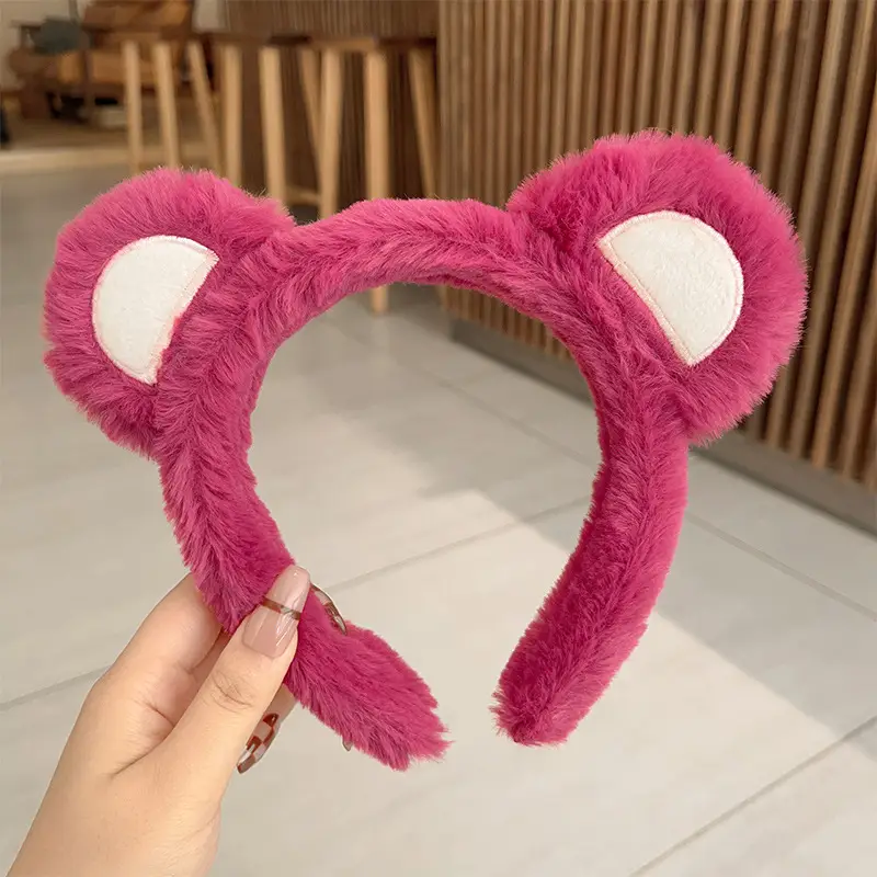 Plush Strawberry Bear Headband for Face Washing Winter - Image 8