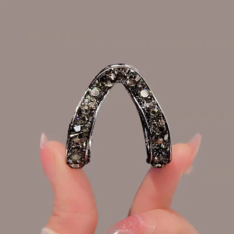 High Gloss Half Ball Hairpin with Large Rhinestone V-Shape - Image 4