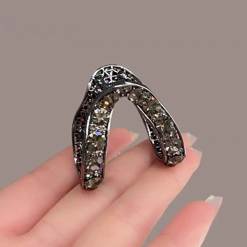 High Gloss Half Ball Hairpin with Large Rhinestone V-Shape - Image 6