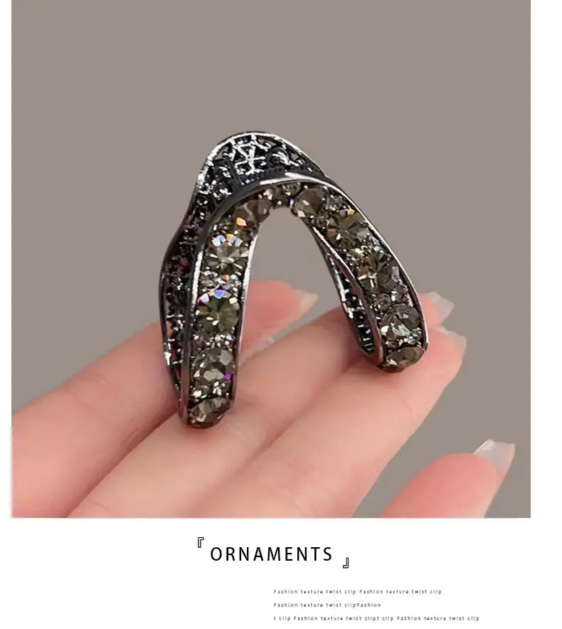 High Gloss Half Ball Hairpin with Large Rhinestone V-Shape — feature 6