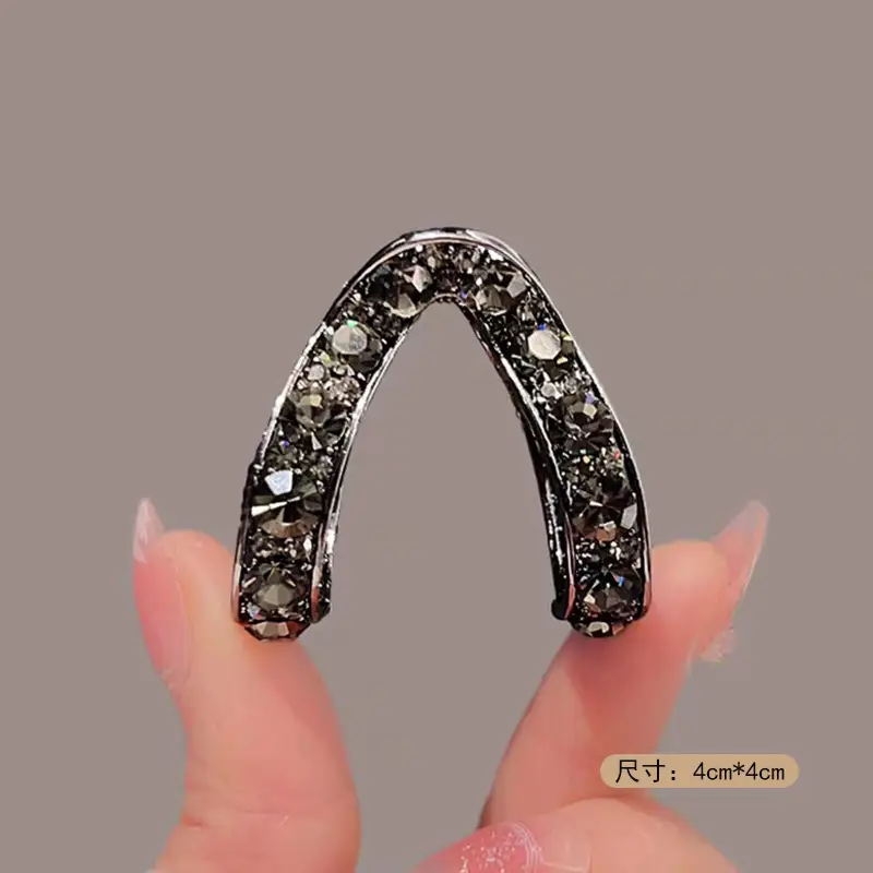 High Gloss Half Ball Hairpin with Large Rhinestone V-Shape