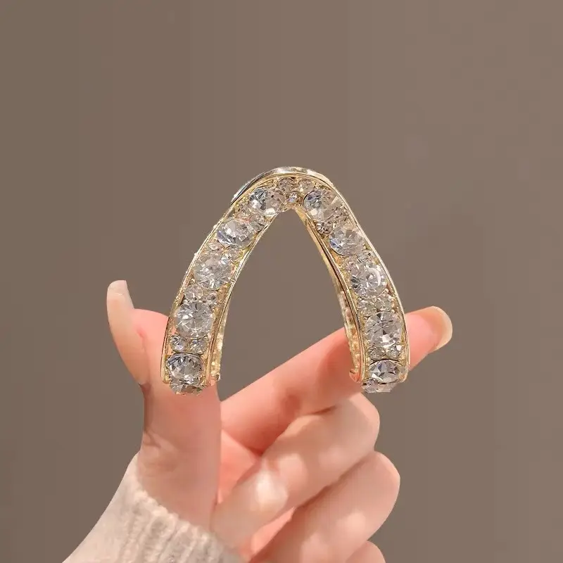 High Gloss Half Ball Hairpin with Large Rhinestone V-Shape - Image 2