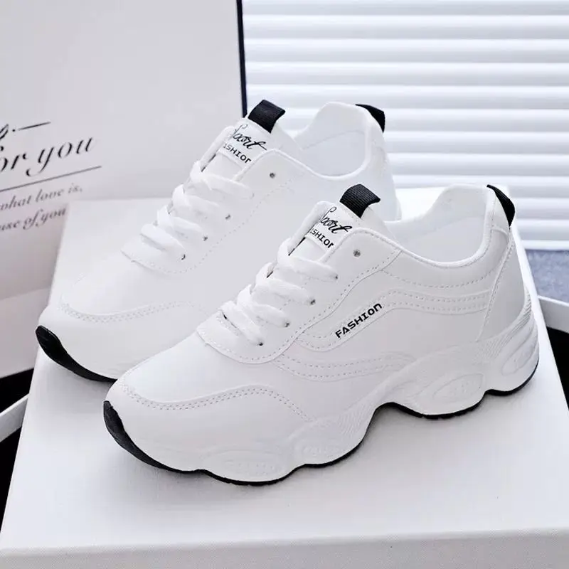 2023 New Leather Breathable White Shoes Women's Autumn Korean-style All-match Casual Shoes Skate Shoes Soft-soled Sports Running Shoes - Image 5