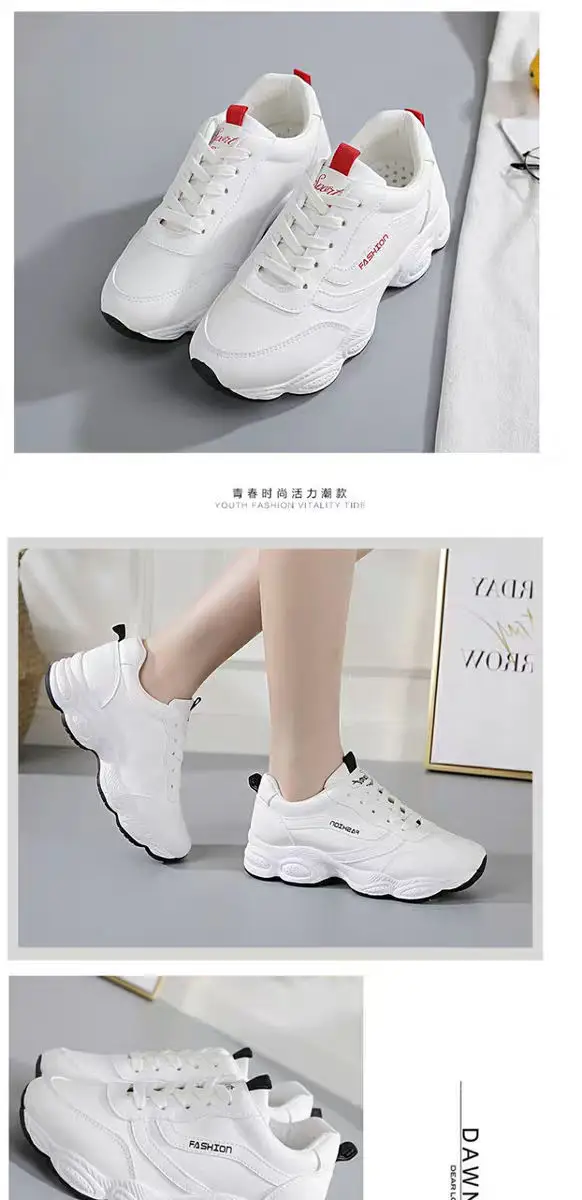 2023 New Leather Breathable White Shoes Women's Autumn Korean-style All-match Casual Shoes Skate Shoes Soft-soled Sports Running Shoes — feature 4