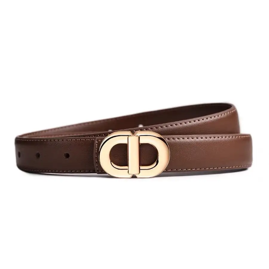 Women's Black Genuine Leather Belt with Gold Logo - Image 3