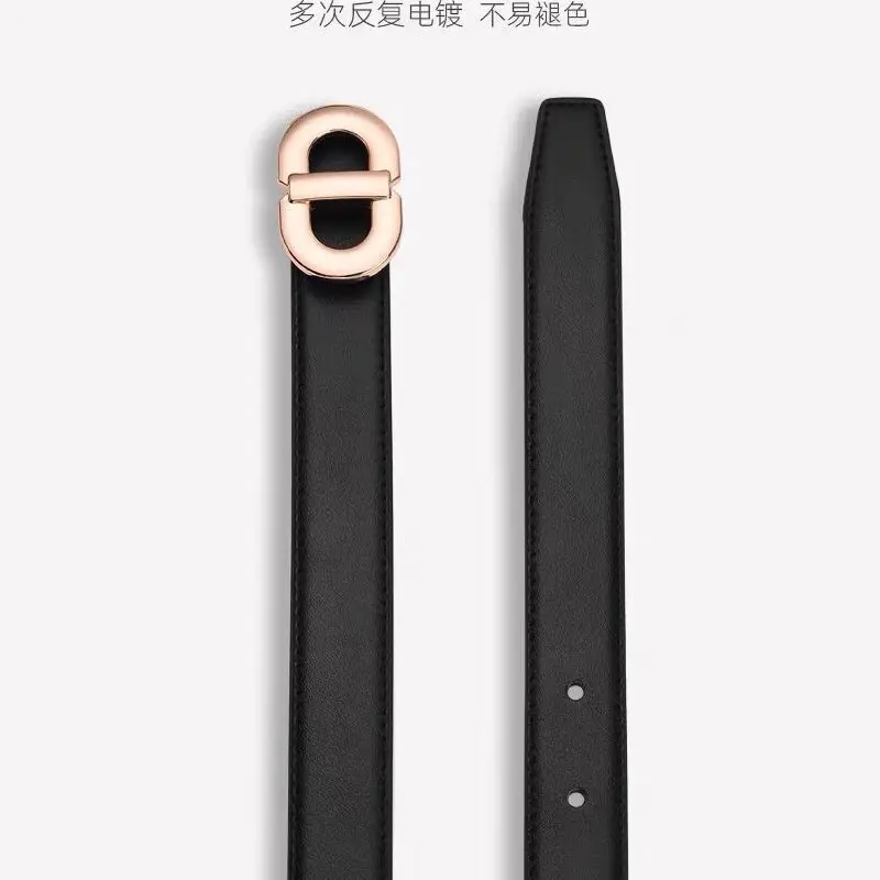 Women's Black Genuine Leather Belt with Gold Logo - Image 6