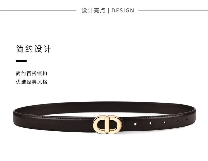Women's Black Genuine Leather Belt with Gold Logo — feature 1