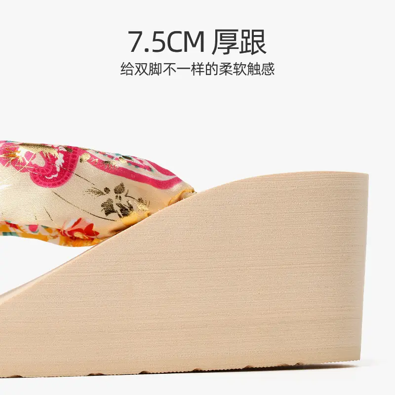 Ladi Bohemian Silk Flip Flops Summer Wedge Platform