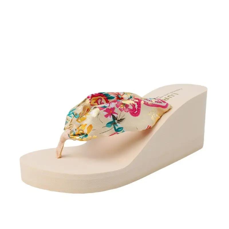 Ladi Bohemian Silk Flip Flops Summer Wedge Platform