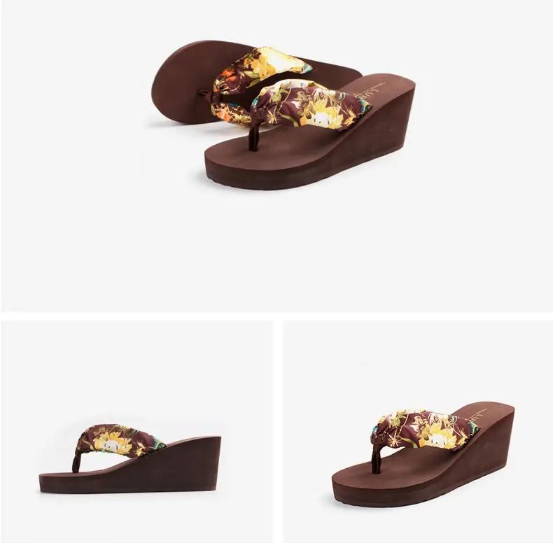 Ladi Bohemian Silk Flip Flops Summer Wedge Platform — feature 10