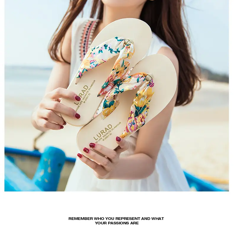 Ladi Bohemian Silk Flip Flops Summer Wedge Platform — feature 7