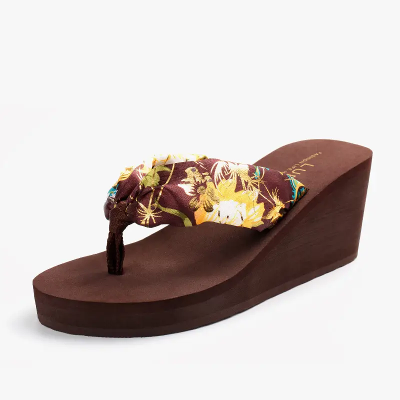 Ladi Bohemian Silk Flip Flops Summer Wedge Platform