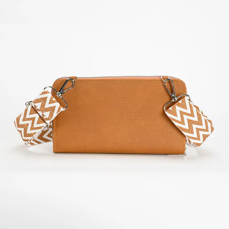Women's Shoulder Messenger Bag Beige with Patterned Strap - Image 5