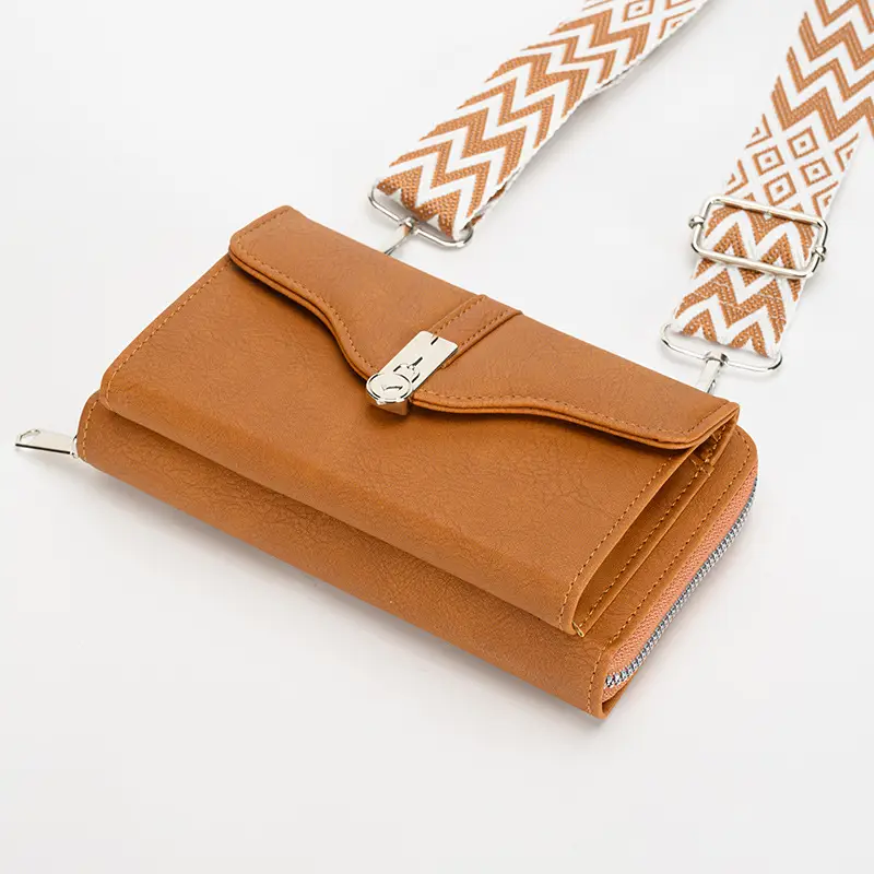 Women's Shoulder Messenger Bag Beige with Patterned Strap - Image 6