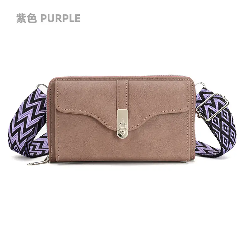 Women's Shoulder Messenger Bag Beige with Patterned Strap — feature 10
