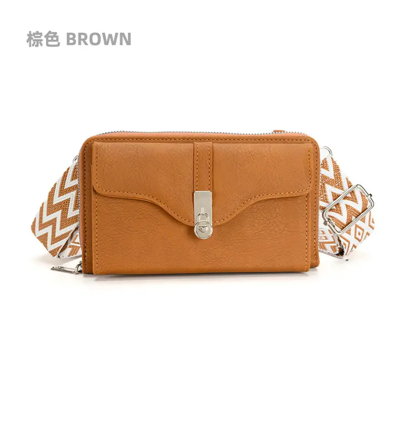 Women's Shoulder Messenger Bag Beige with Patterned Strap — feature 11
