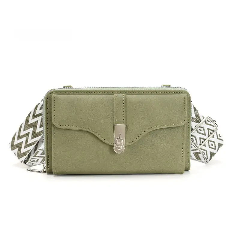 Women's Shoulder Messenger Bag Beige with Patterned Strap - Image 2