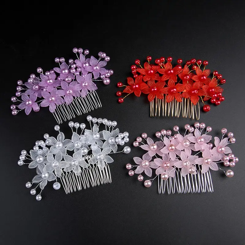 Purple Crystal Floral Hair Comb for Bridal Wedding