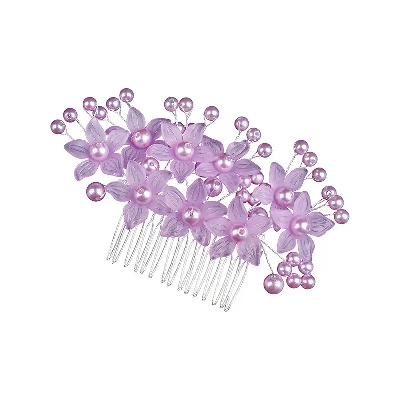 Purple Crystal Floral Hair Comb for Bridal Wedding