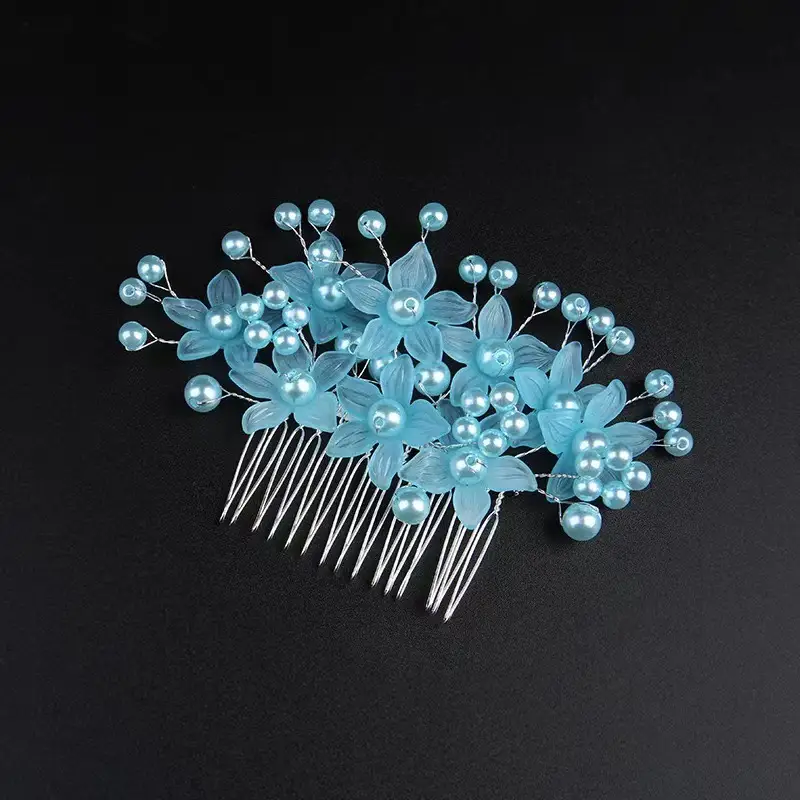 Purple Crystal Floral Hair Comb for Bridal Wedding