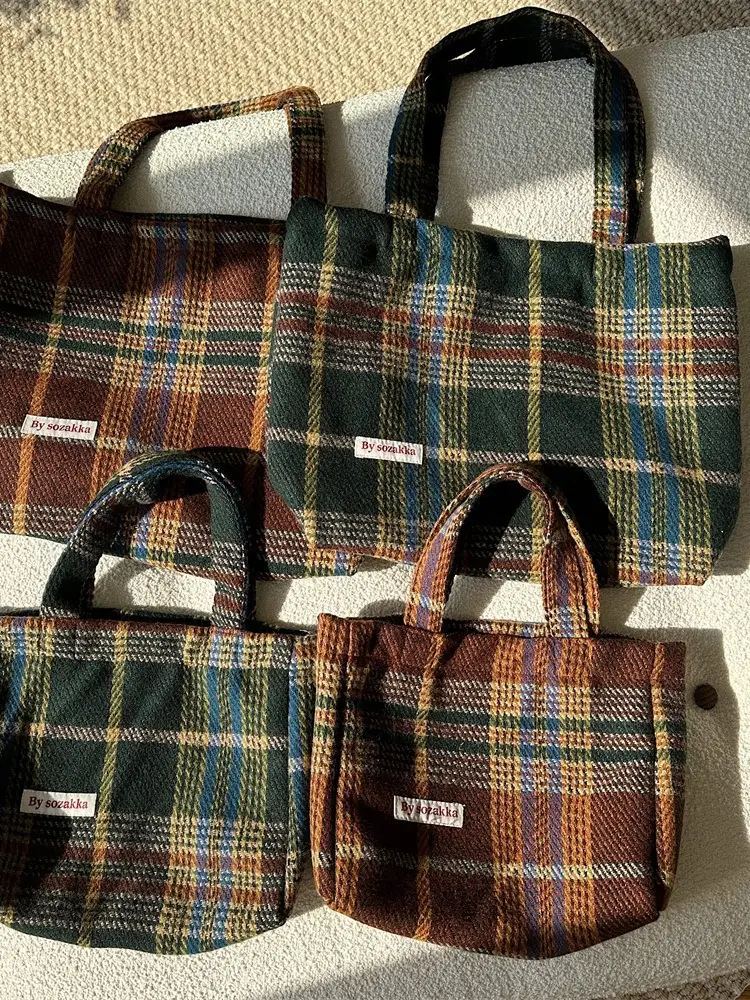 Women's Plaid Woolen Commuter Tote Bag 2023 - Image 9