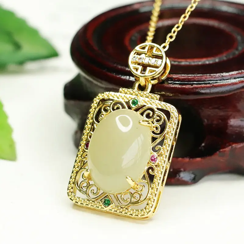 Aiyu Natural Hetian Jade Pendant Clear Water Material Square Necklace