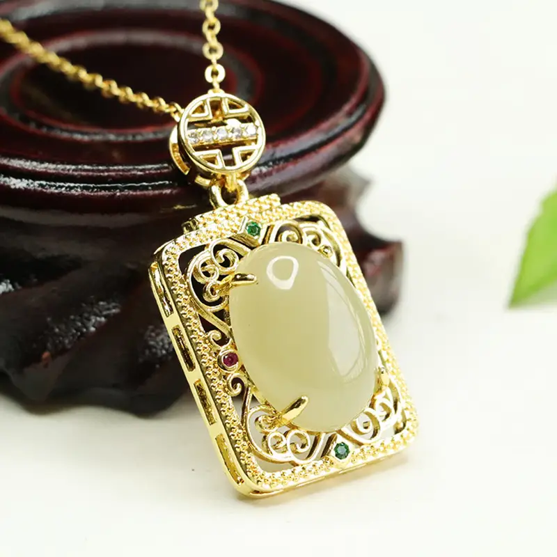 Aiyu Natural Hetian Jade Pendant Clear Water Material Square Necklace