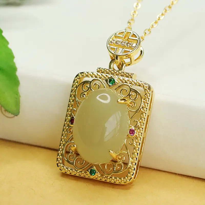 Aiyu Natural Hetian Jade Pendant Clear Water Material Square Necklace