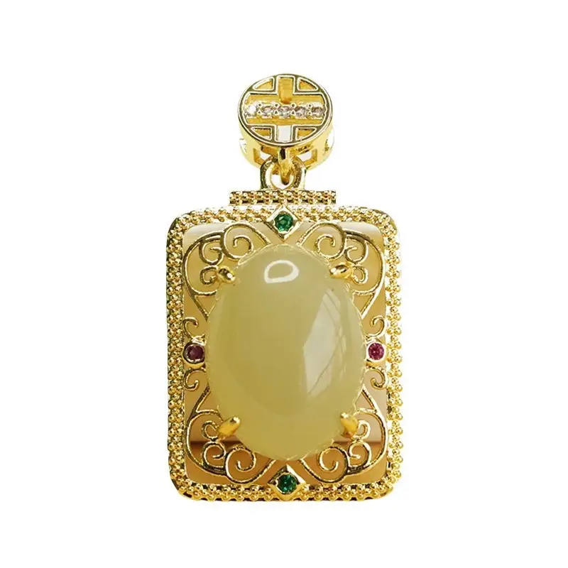 Aiyu Natural Hetian Jade Pendant Clear Water Material Square Necklace