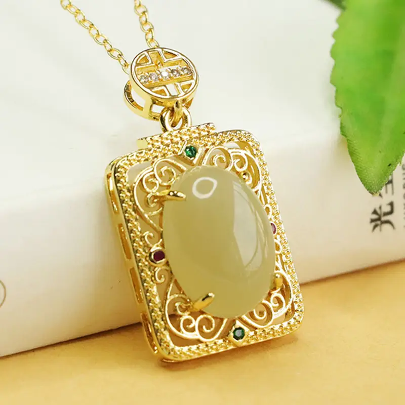 Aiyu Natural Hetian Jade Pendant Clear Water Material Square Necklace — feature 11