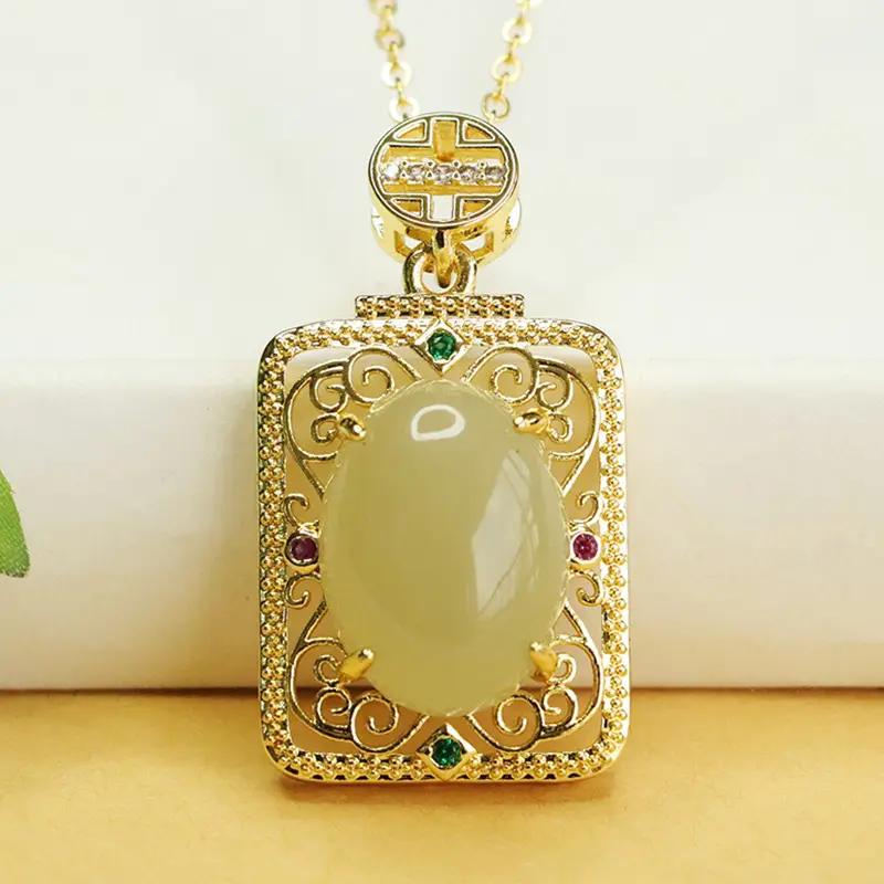 Aiyu Natural Hetian Jade Pendant Clear Water Material Square Necklace — feature 7