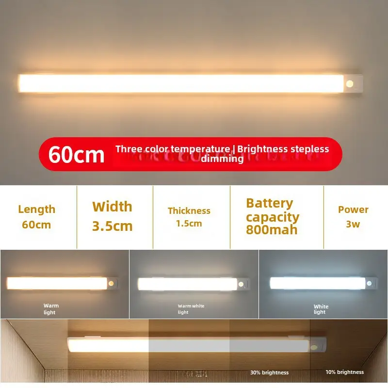 Ultra-thin smart human body induction led light strip magnetic self-adhesive wardrobe light strip rechargeable wine cabinet Cabinet light bar - Image 4