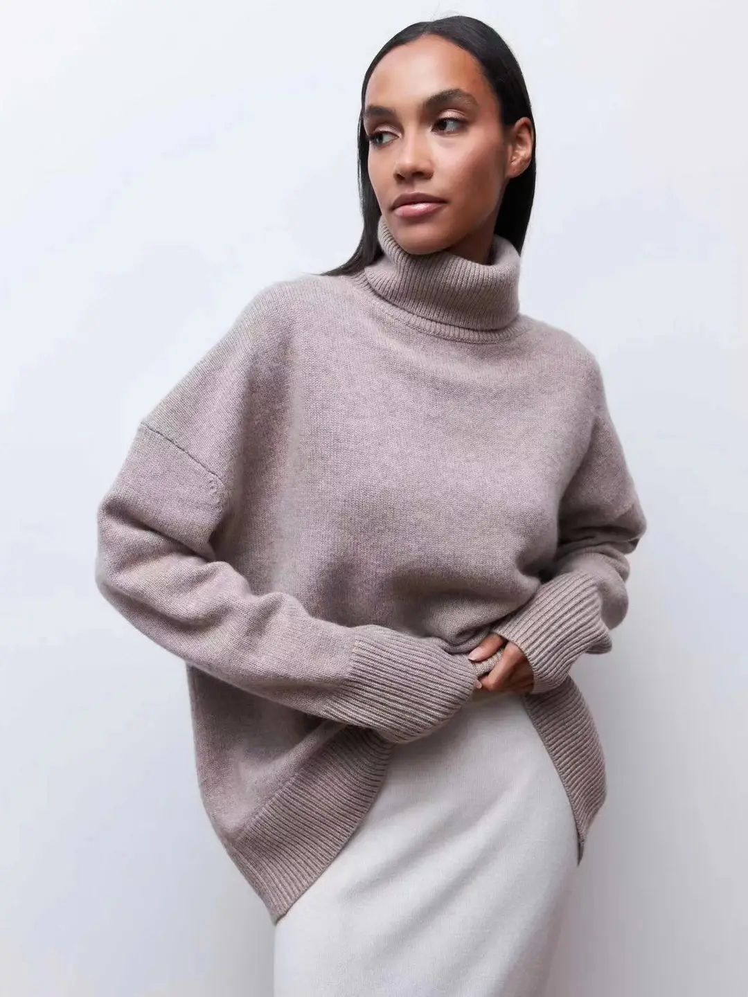 SY655 cross-border Amazon soft and comfortable high lapel solid color pullover not easy to pill solid color trendy Daily — feature 27