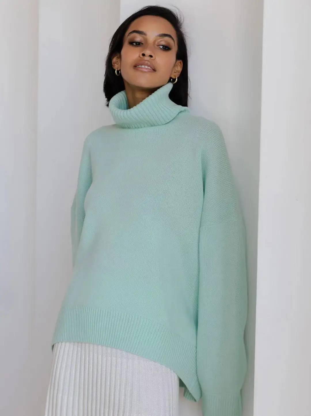 SY655 cross-border Amazon soft and comfortable high lapel solid color pullover not easy to pill solid color trendy Daily — feature 4