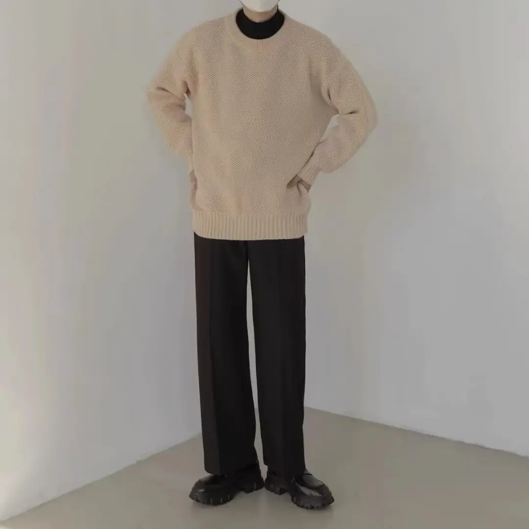 Men's Loose Fit Sweater Set Beige Black All Season
