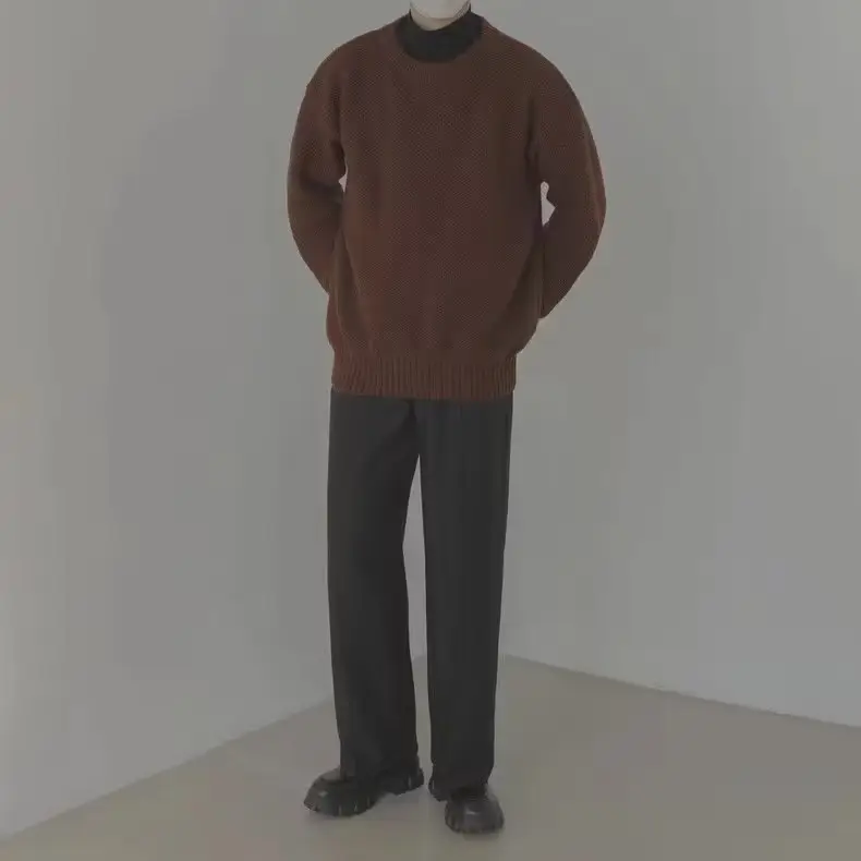 Men's Loose Fit Sweater Set Beige Black All Season — feature 14