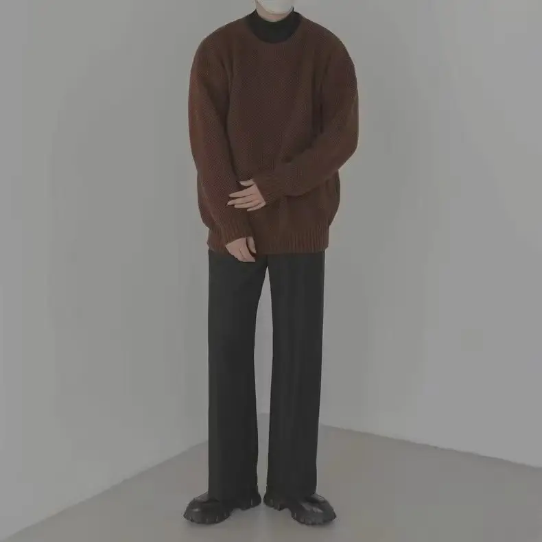 Men's Loose Fit Sweater Set Beige Black All Season — feature 15