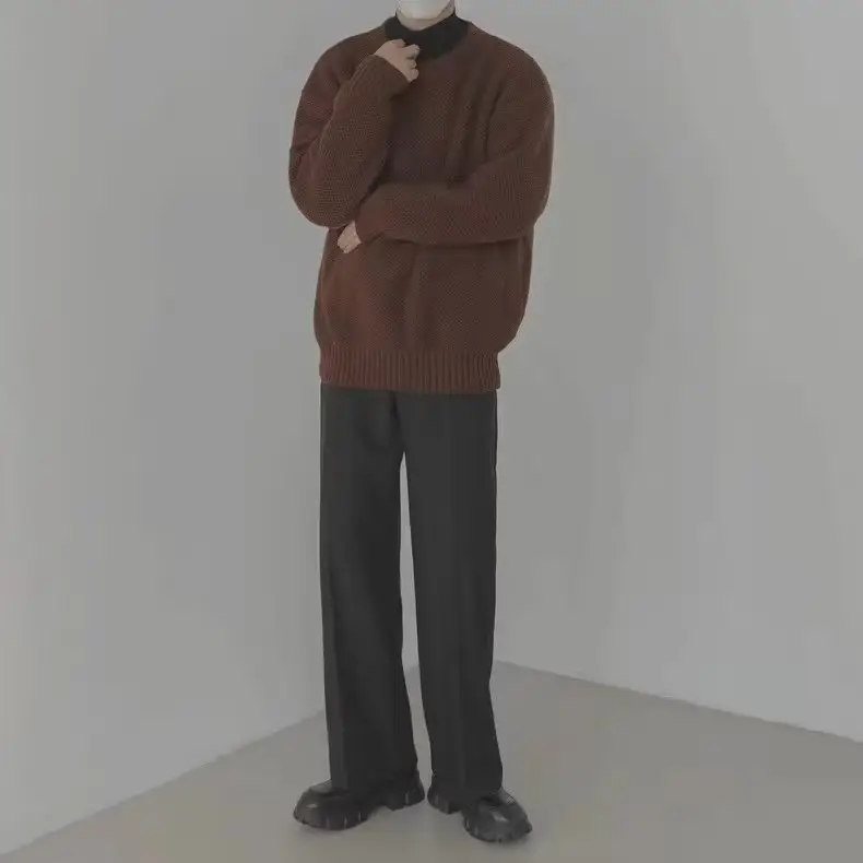 Men's Loose Fit Sweater Set Beige Black All Season — feature 16