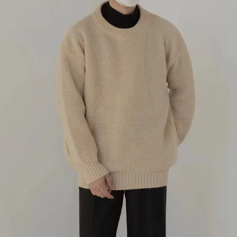 Men's Loose Fit Sweater Set Beige Black All Season — feature 17