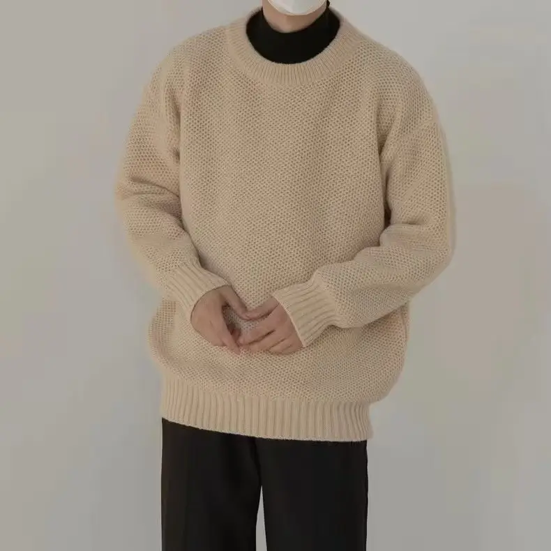 Men's Loose Fit Sweater Set Beige Black All Season — feature 18
