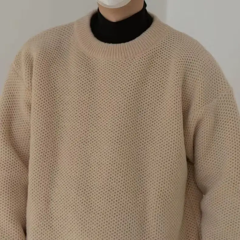 Men's Loose Fit Sweater Set Beige Black All Season — feature 20