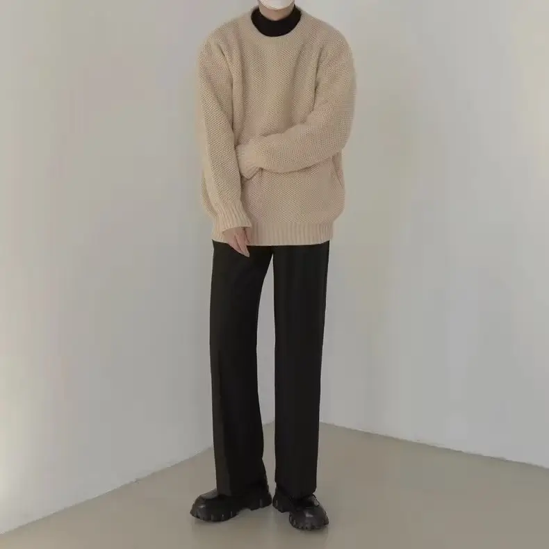 Men's Loose Fit Sweater Set Beige Black All Season — feature 22
